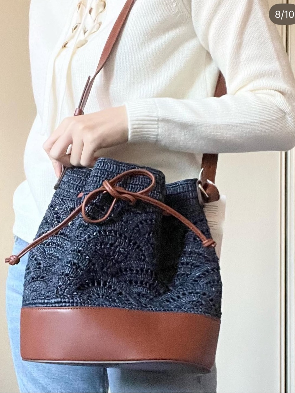 Sezane Alma Bucket Bag in Navy